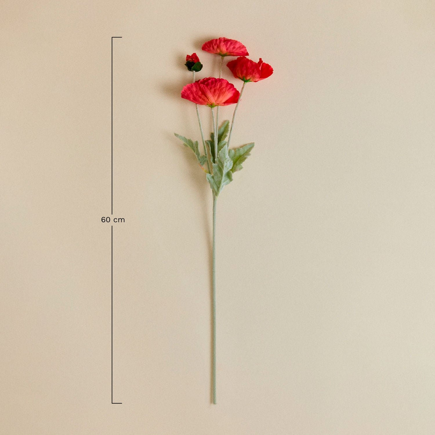 Florinda — ramo de flores artificiales, color Rojo Amapola — ficha de medidas