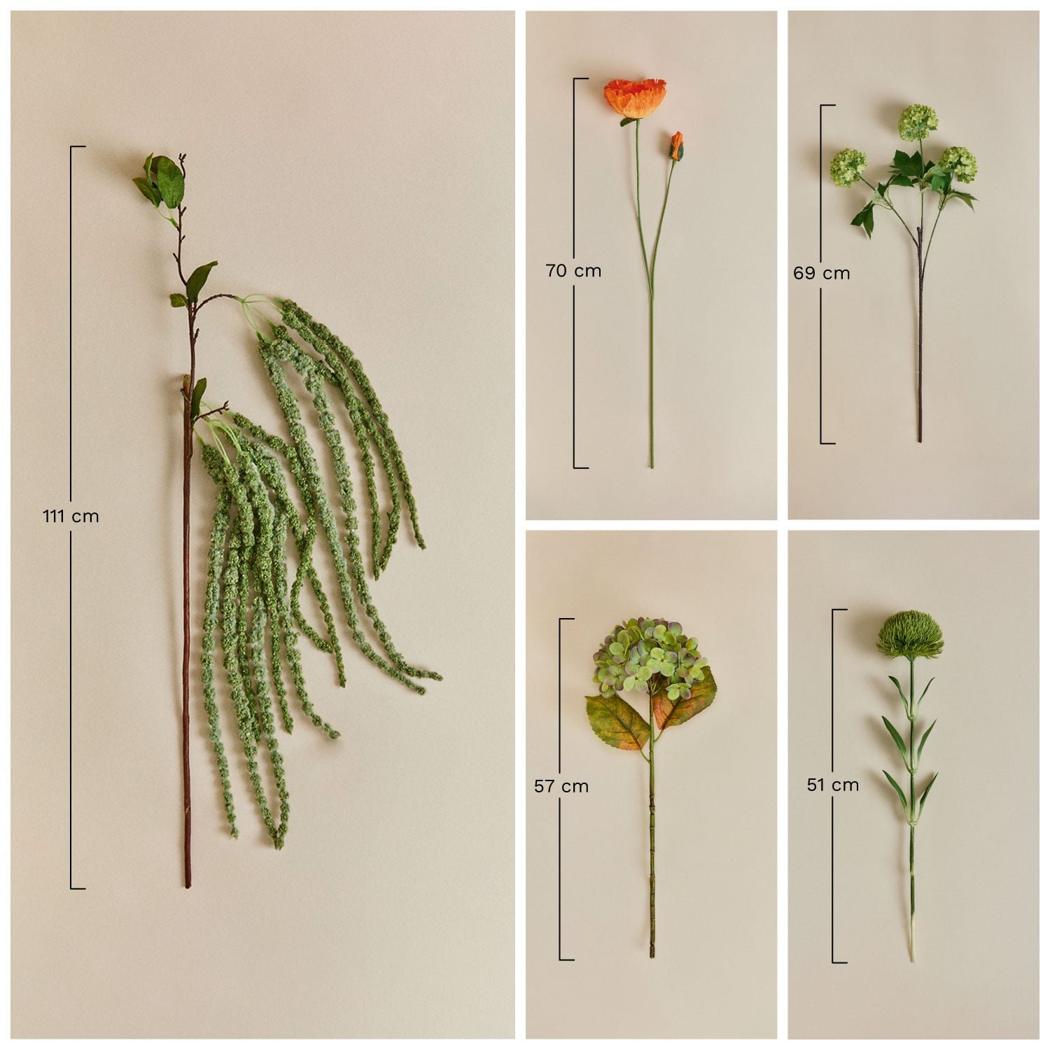 Myrith — ramo de flores artificiales, color Naranja Azafrán — ficha de medidas